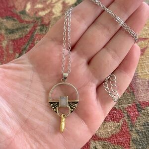 Vintage Style Druzy Crystal Mixed Tone Metal Costume Jewelry Necklace